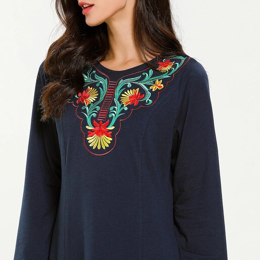 

2021 Muslim Large Size Women's Fashion Embroidery Dubai Arab Turkish Islamic Make-Over Dress European Clothing Arabic