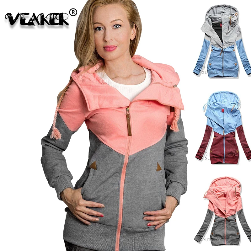 

2020 New Women's Casual Zipper Hoodies Sweatshirts Patchwork Fleece Hooded Outerwear Tops Autumn Coat Female Warm Hoody S-5XL