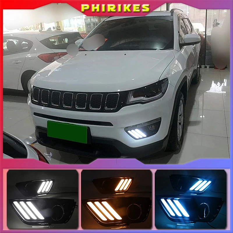 

1 pair For Jeep Compass 2017 2018 2019 LED DRL Daytime Running Light Daylight yellow turn Signal lamp lights