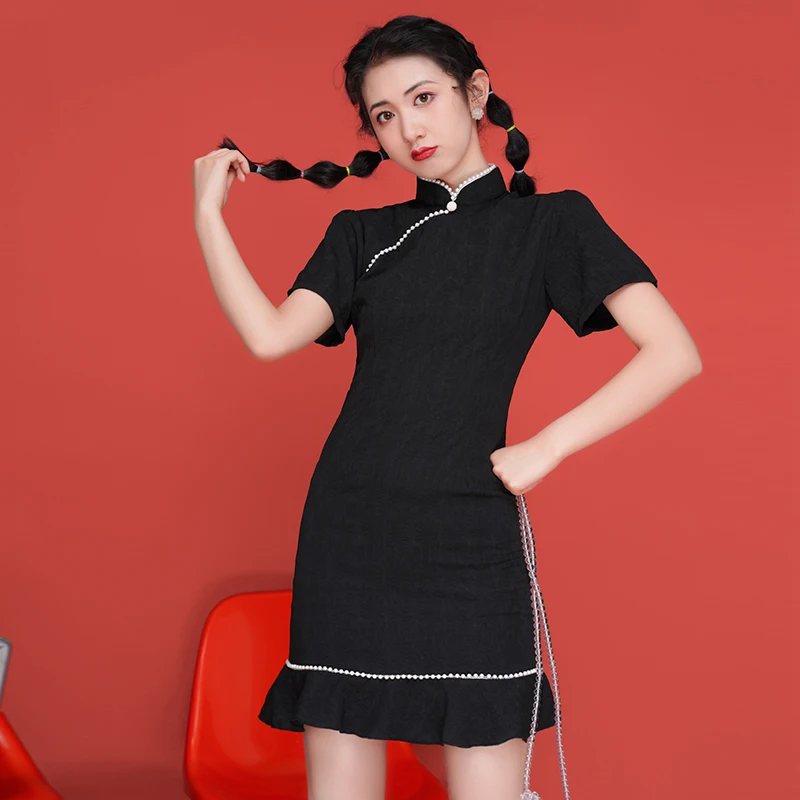 

Cheongsam female summer in the new girl young modified tail little simple but elegant dress western style restoring ancient ways