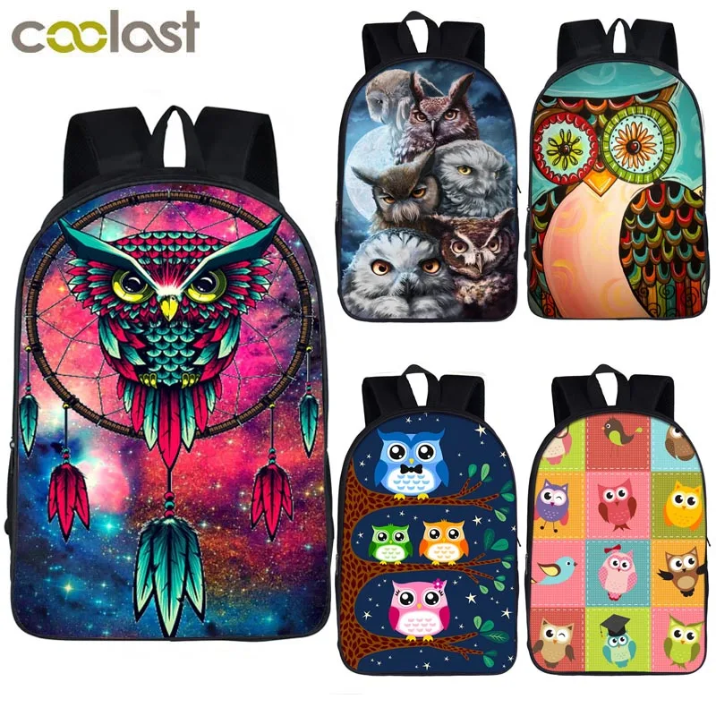 Рюкзак для мальчиков и девочек с мультипликационным принтом птицы совой детские