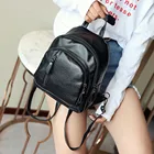 Рюкзак женский кожаный на молнии с двумя лямками, модный ранец для книг черного цвета, портфель для девушек