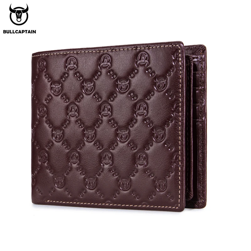 BULLCAPTAIN new men's leather horizontal and vertical short wallet first layer leather anti-theft credit card wallet wallet