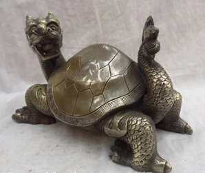 Бесплатная доставка 10 дюймов китайская бронза Скульптура Фэн Шуй BiXie Dragon Turtle Set