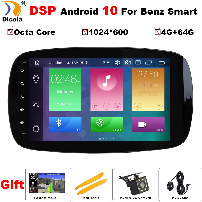 

Android 10 DSP 4G RAM 64G ROM Car GPS Radio For Mercedes Benz SMART 2015-2018 Multimedia Stereo Audio Navigation No DVD PLAYER