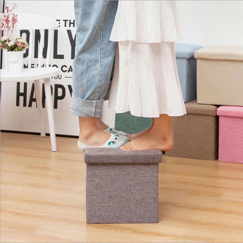 

Creative Small Bench Fabric footstool Simple Home Fabric Storage Stool Can Sit Adult Folding Storage Box Sofa Shoe Stool 1PC