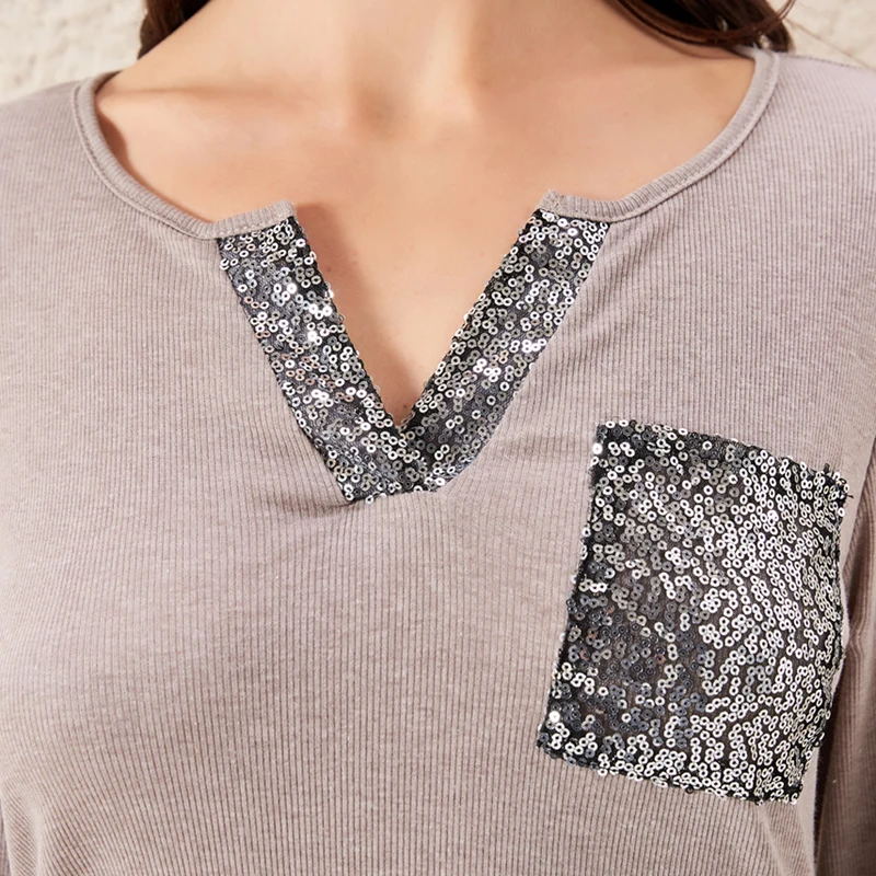 Женская рождественская футболка размера плюс с блестками и длинными рукавами |