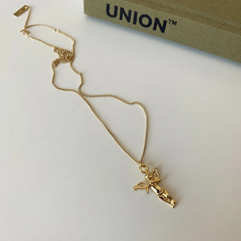

SUPERAINBOW 925 Sterling Silver Minimalist Style Mini Angel Necklace Gold Pendant Winged Baby Chain Necklace SR-N115