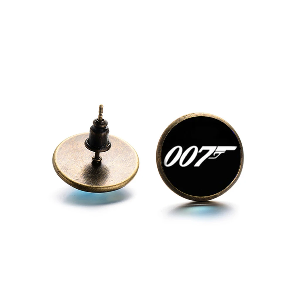 Мужские серьги-гвоздики в стиле панк минимализм черные белые Джеймс Бонд 007 узор