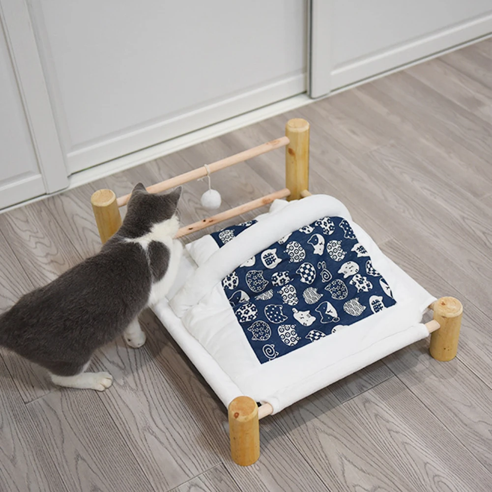 

Mascotas Eleveted Pet Cat Bed Lounge Cat Dog Sleep Hammock Blue Raised Small Soft Reversible Fabric Wood Frame Gatos Accesorios