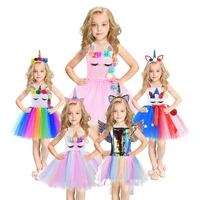 princess girls unicorn dresses tutu princess party dresses with led lights flower birthday party cosplay costume girls clothing