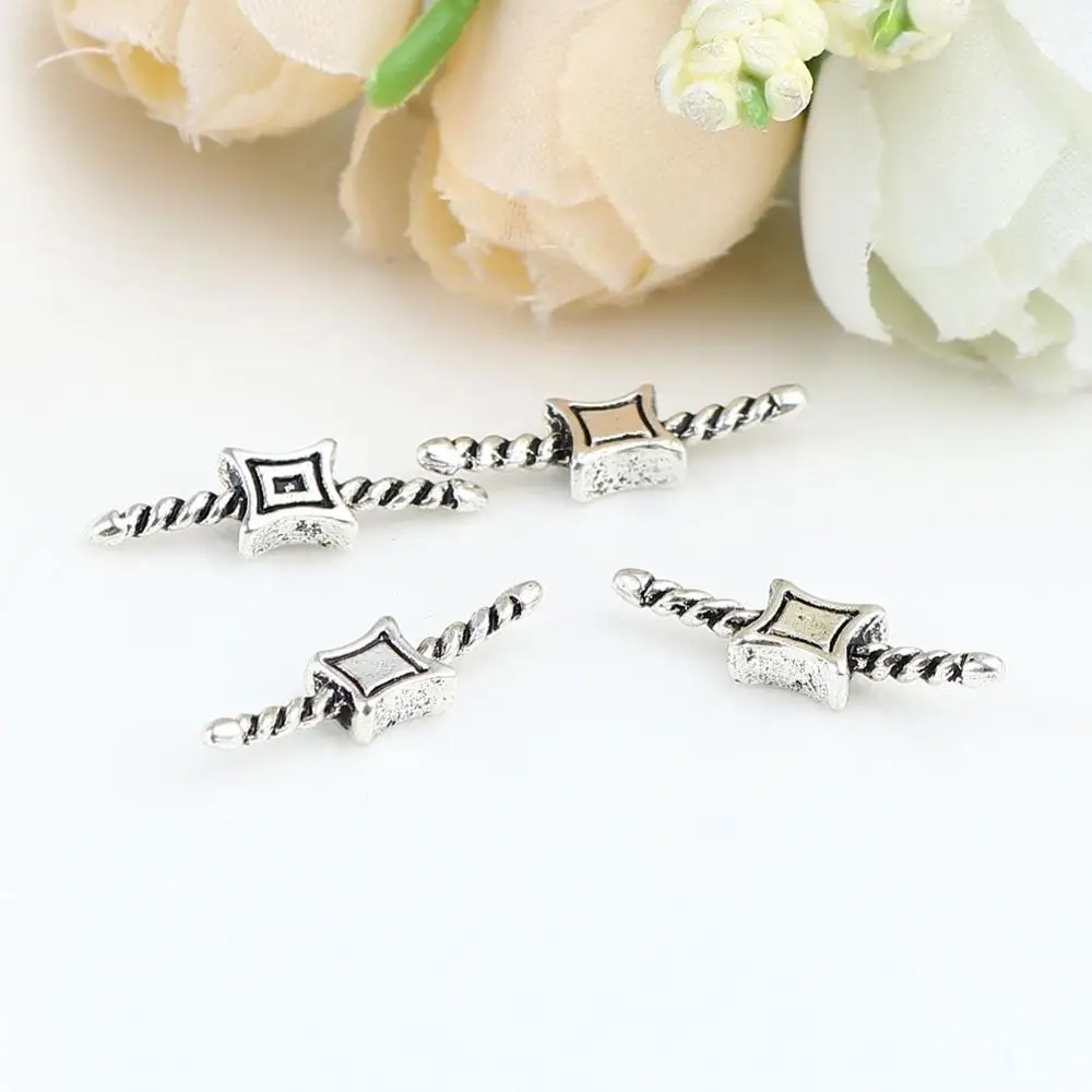 

DoreenBeads Zinc Alloy Connectors Braided Antique Silver Color Rhombus Vintage DIY Making Jewelry Findings 19mm x 6mm, 50PCs