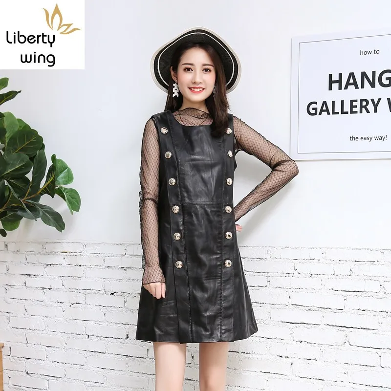 Новинка весна-осень двубортные Женские черные облегающие платья средней длины