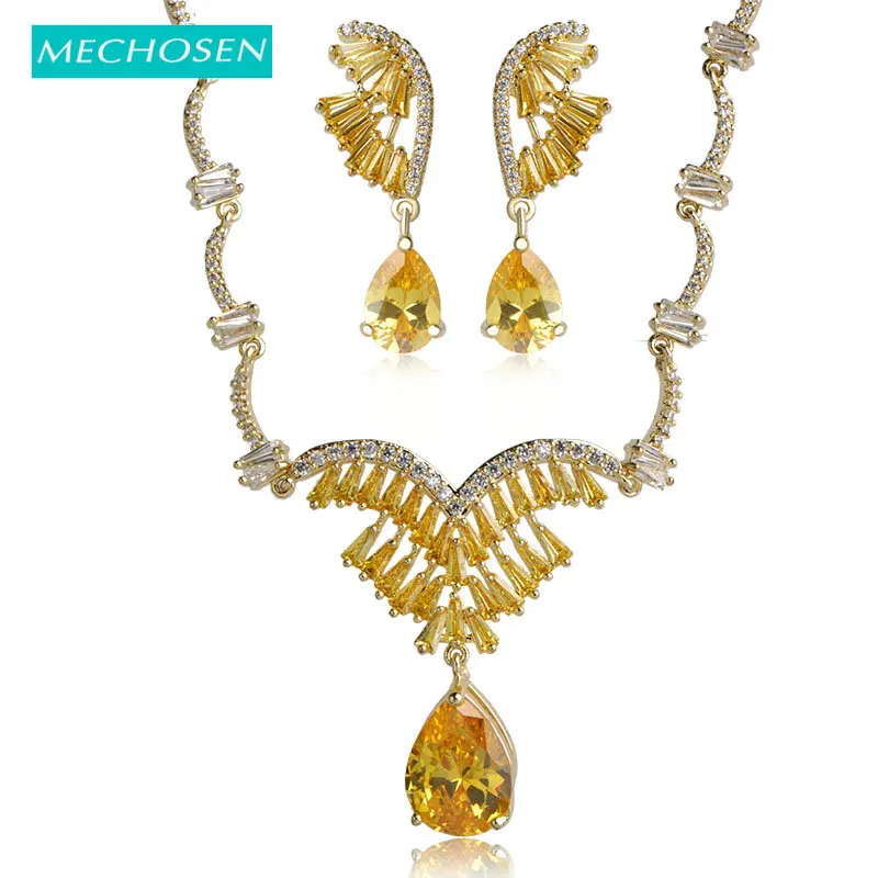 Женский комплект свадебных украшений MECHOSEN из колье и длинных сережек с желтым