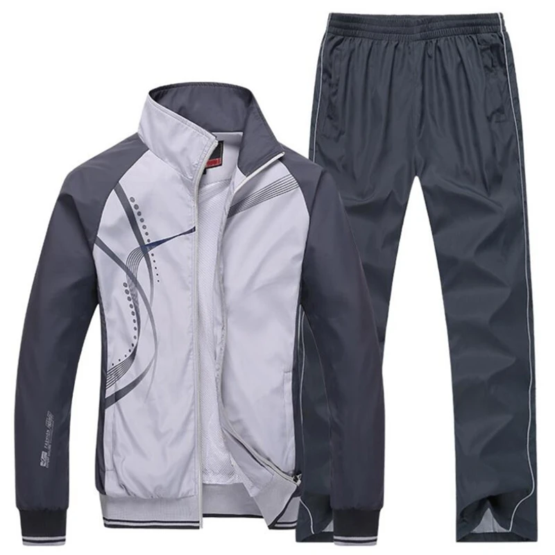 

Large Size Tracksuit Set Men Autumn Jacket + pants Sportwear Men Zipper Coat Pants 2 Piece Sets Sweat Suit Sporting Fitness Sets