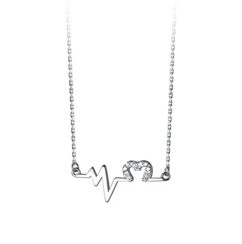 

Real 925 Sterling Silver Fashion Love Feeling Of Heartbeat CZ Pendant Necklace For Women Wedding Fine Jewelry DB019