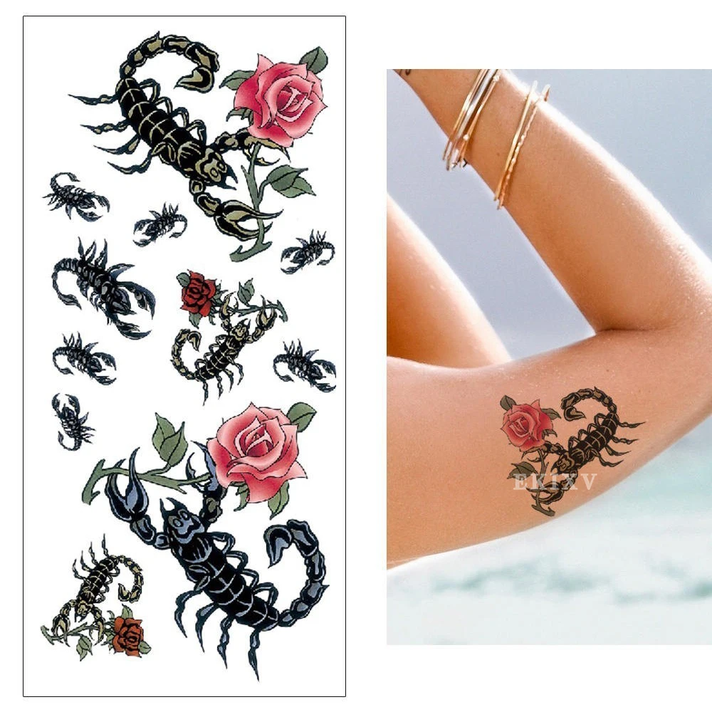 Watercolor temporary tattoo stickers Red blue rose lotus lily Waterproof sticker Flower butterfly Woman body Sexy | Красота и