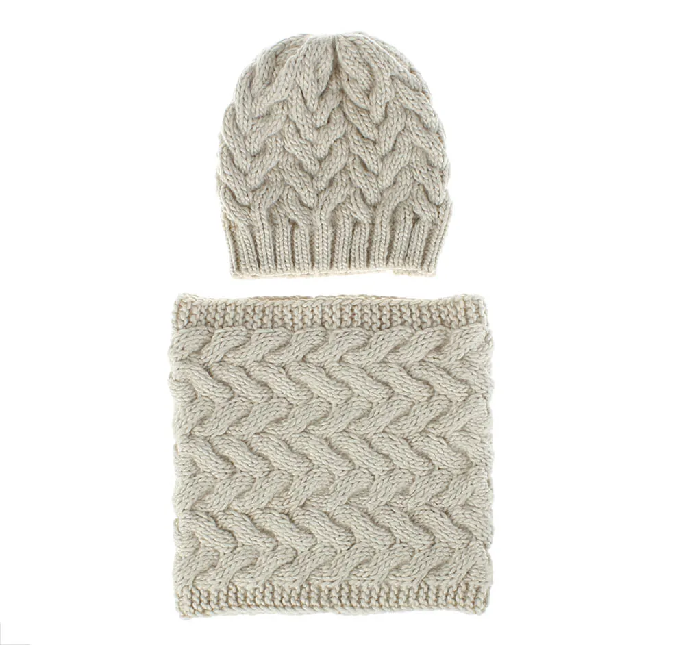 Beige Модная женская вязаная шерстяная шляпа, уличная теплая многофункциональная шапка, шарф, толстые зимние аксессуары, шапка и шарф для девочек - Цвет: Beige