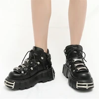 2021 women sneakers punk style lace up 6cm platform shoes woman creepers flats casual female metal decorations tenis feminino