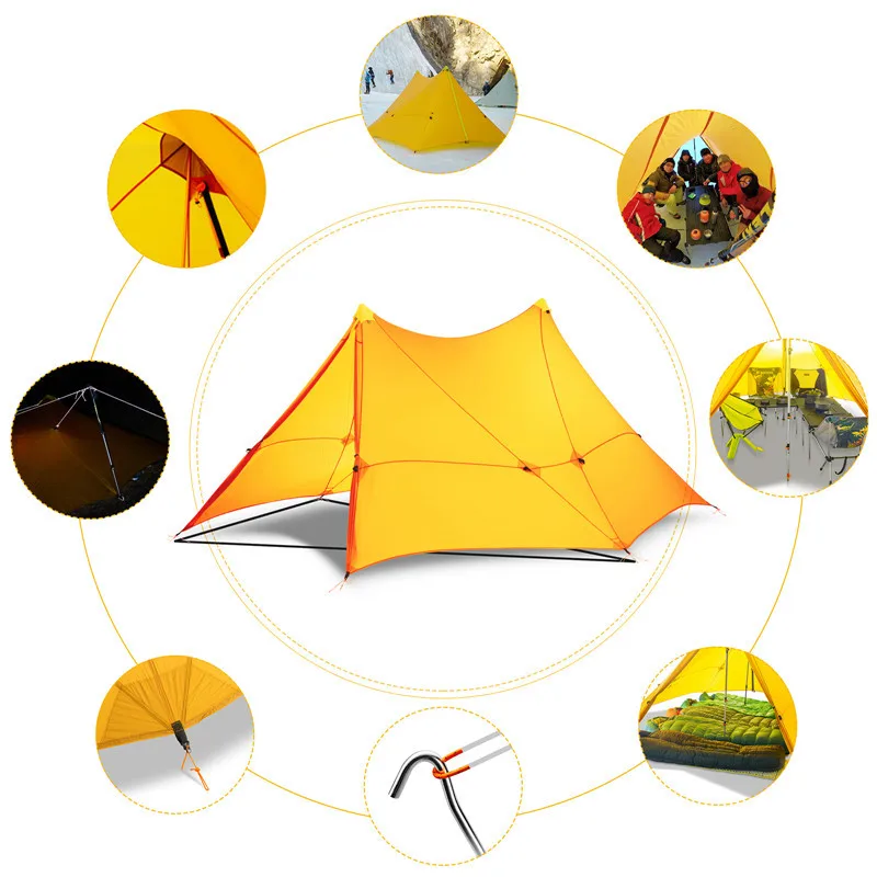 870G Camping Tent Ultralight 6 Person Outdoor Nylon Both Sides Silicon Coating Rodless Large Space waterproof 4 Season | Спорт и