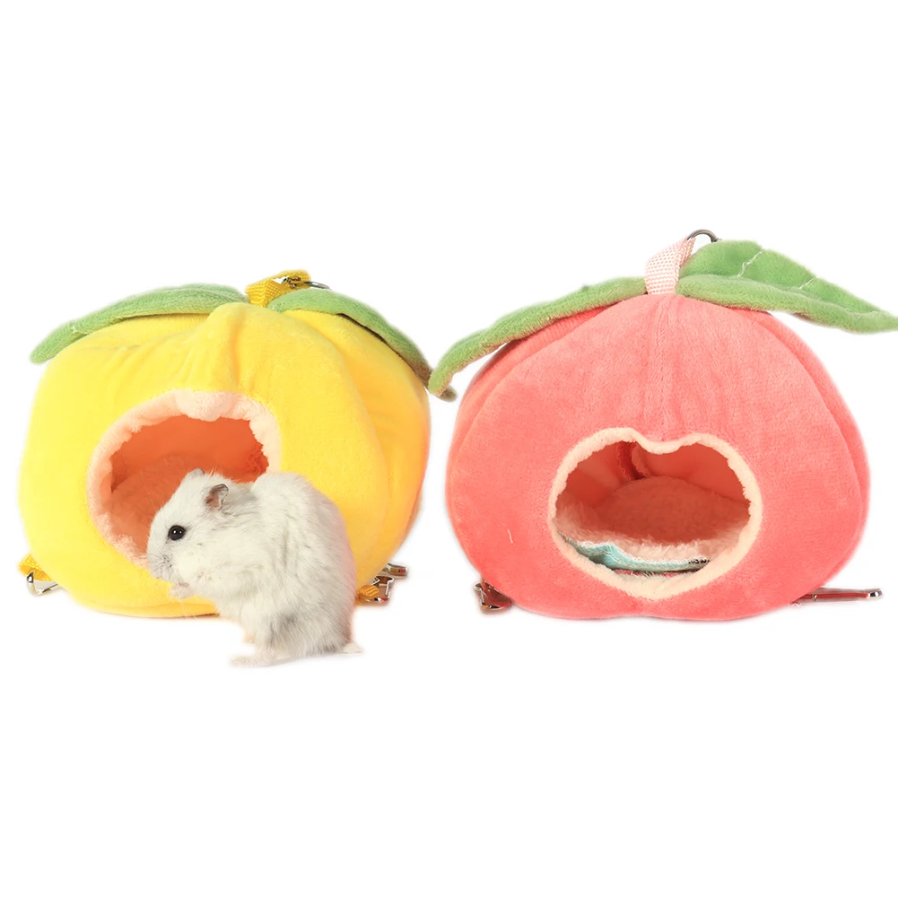 

Pet Bed Cotton House Small Animal Hanging Quilted Nest Fruit Peach Hammock Winter Warm Pet Cage for Hamster Squirrels