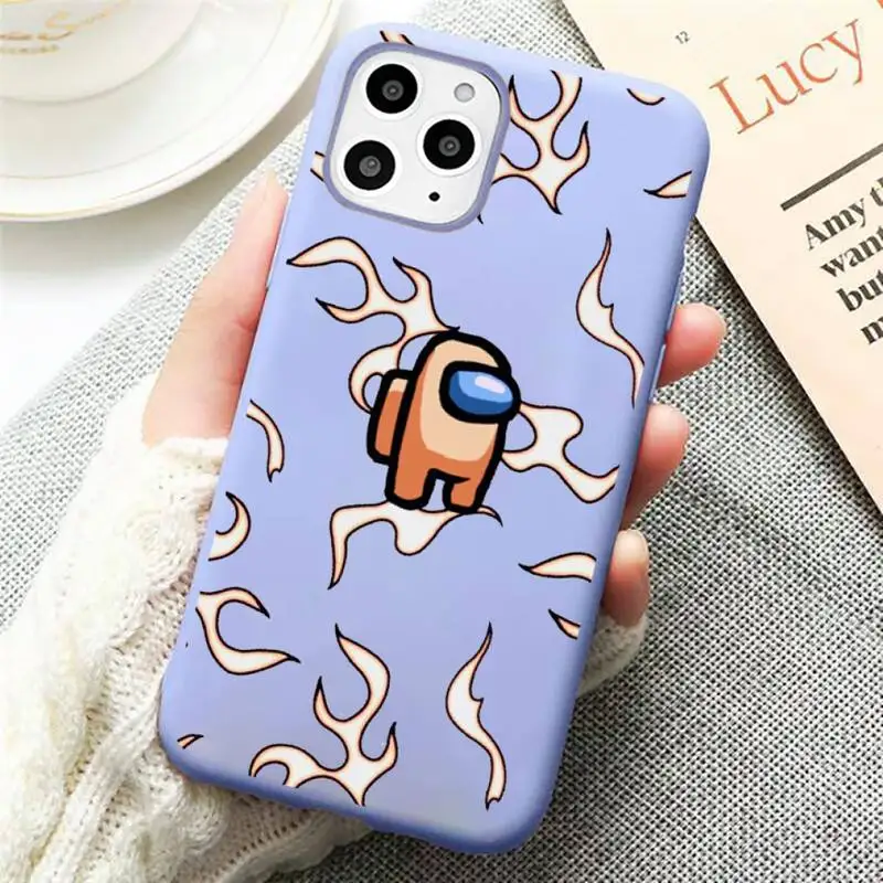 

cute cartoon game among us Phone Case Candy Color Violet for iPhone 11 12 pro XS MAX 8 7 6 6S Plus X SE 2020 XR