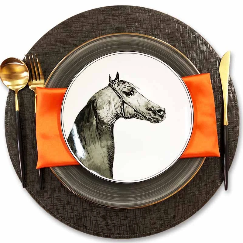 

Dinnerware Set Western Dinner Steak Plate Set Horse Design Food Tray High-class Restaurant Service Plate Round Dish Bone China
