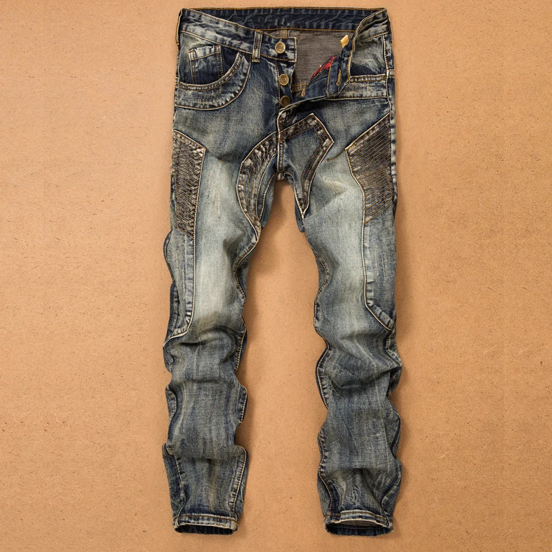 

2021 Men's Jeans Stitching Denim Trousers Motorcycle Pants Men's Stitching Slim Straight Denim Trousers