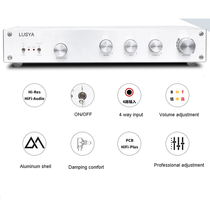 Lusya Class A Tone Adjustment Preamp 4 Way Lossless Source Signal Selection Switching Output With Treble Medium Bass T1161 | Электроника