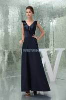 robe de soiree free shipping vestido de festa 2015 new design ruffles a line custom v neck long evening dress formal gowns