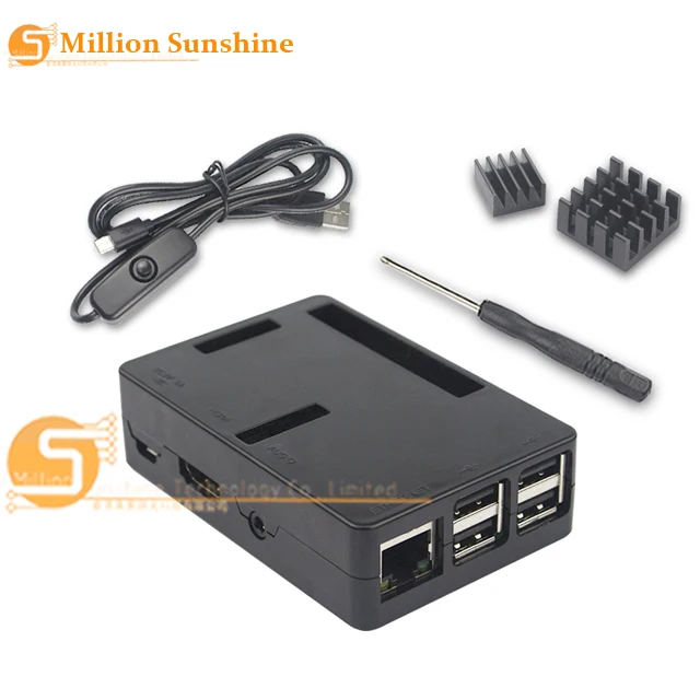 Новый оригинальный Raspberry Pi 3 Model B чехол + радиаторы шнур питания с переключателем