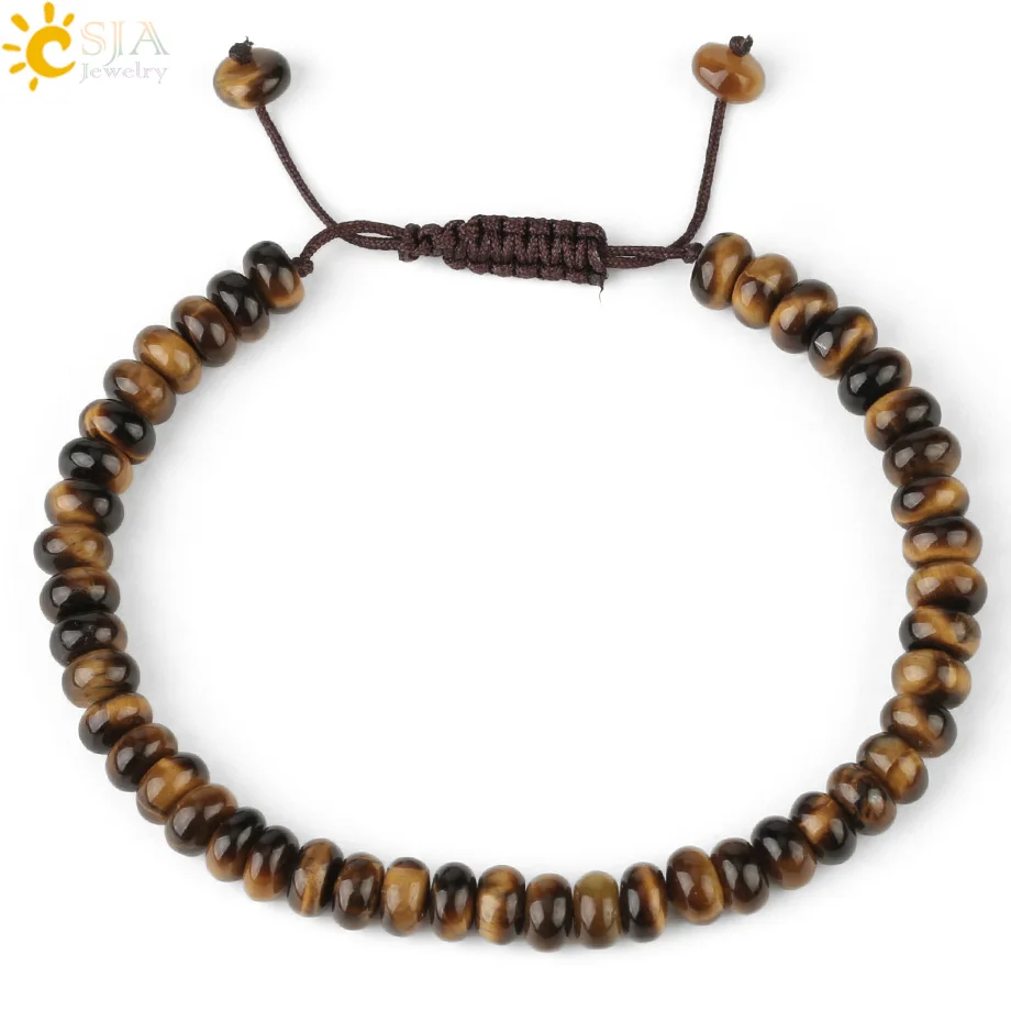 Tiger Eye Csja плетеный браслет из натурального камня 6 мм бусины «счеты» лечебный Кристал, кварц Лава тесемка, нитка браслеты для женщин мужчин G209 - Окраска металла: Tiger Eye