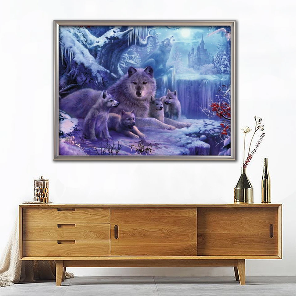 Алмазная картина с изображением волка MEIAN 2020 вышивка крестиком животным алмазная