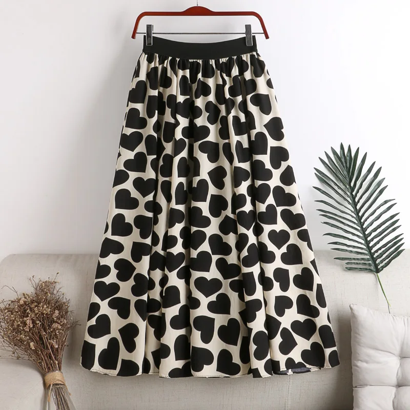 Корейская Милая длинная юбка миди с принтом сердца Женская мода 2020 летняя