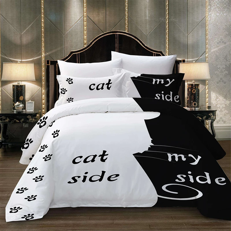 

Cat side my side Words Bedding set Duvet Cover With Pillowcases Twin Full Queen King Size Bedclothes 3pcs home textile