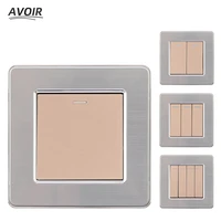 light switch 1234 gang button on off push button led lamp light switch interruptor stainless steel panel gold