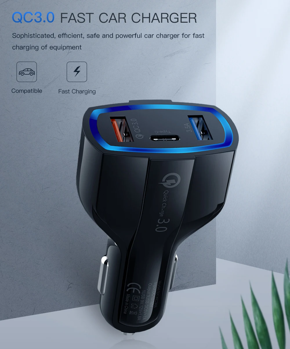Быстрая зарядка 3,0 USB Автомобильное зарядное устройство для Iphone X samsung S9 huawei P30 Xiaomi Mi9 QC3.0 3.5A Быстрая зарядка для телефона шнур