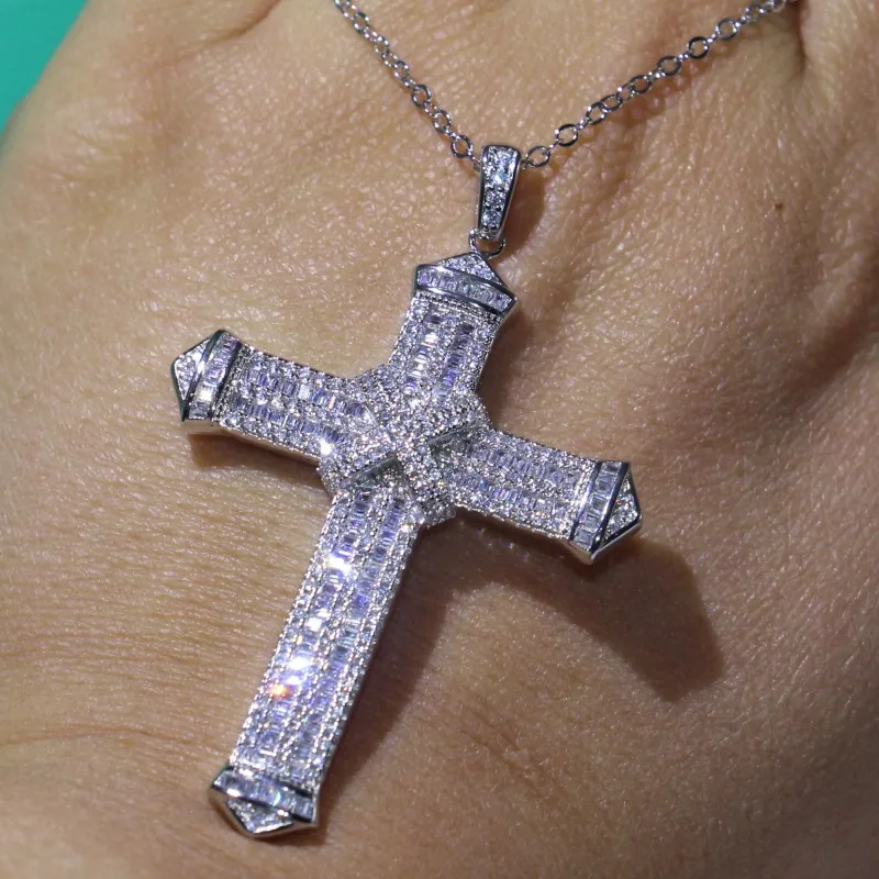Hot Sell Sparkling Luxury Jewelry 925 Sterling Silver Full White Clear 5A Cubic Zircon Cross Pendat Women Bridal Necklace gIFT | Украшения