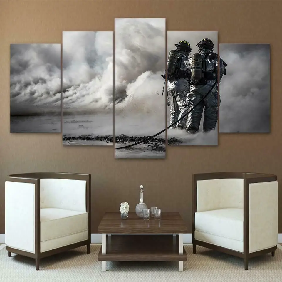 

Wallpaper Mural 5 Piece Canvas Wall Arts Firefighters Fires Smoke Painting Living Room Poster Bedroom Colorful Picture HD Prints