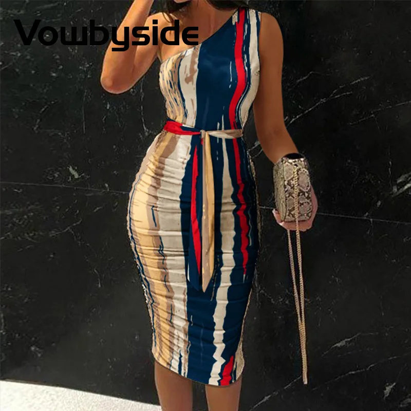 

One Shoulder Ruched Tie Front Bodycon Dress