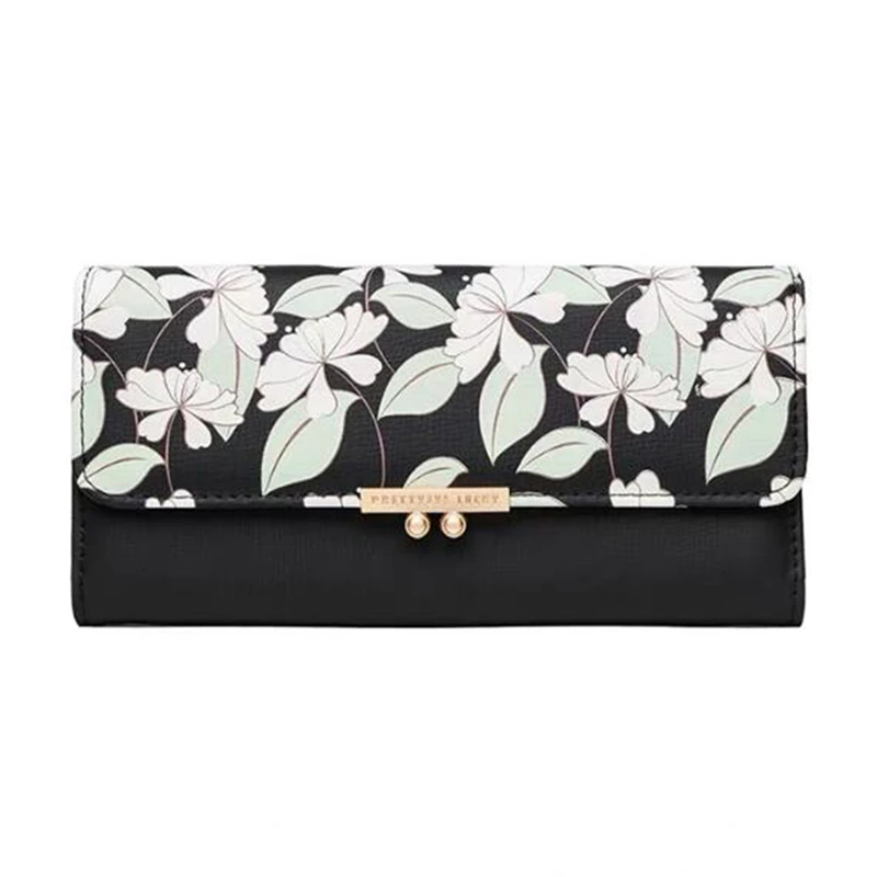 

Women's Cute Fashion Purse Medium Printing Fresh Flower Wallet Coin Purse Female Multifunction Three Fold Clutch