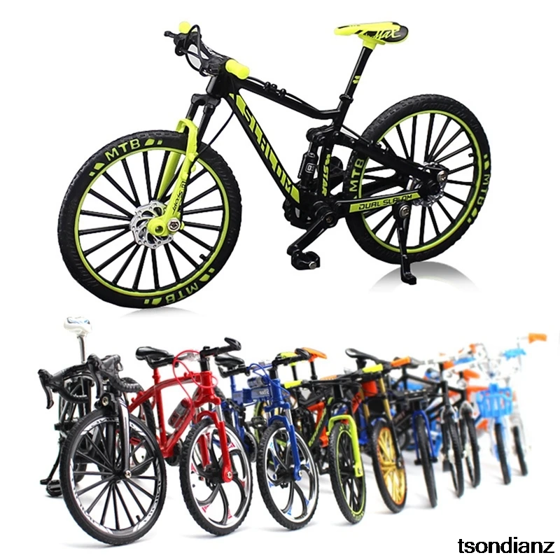 

Мини-модель велосипеда из сплава 1:10, литой металлический палец, горный велосипед, гоночная игрушка, изогнутая дорожная модель, коллекционны...