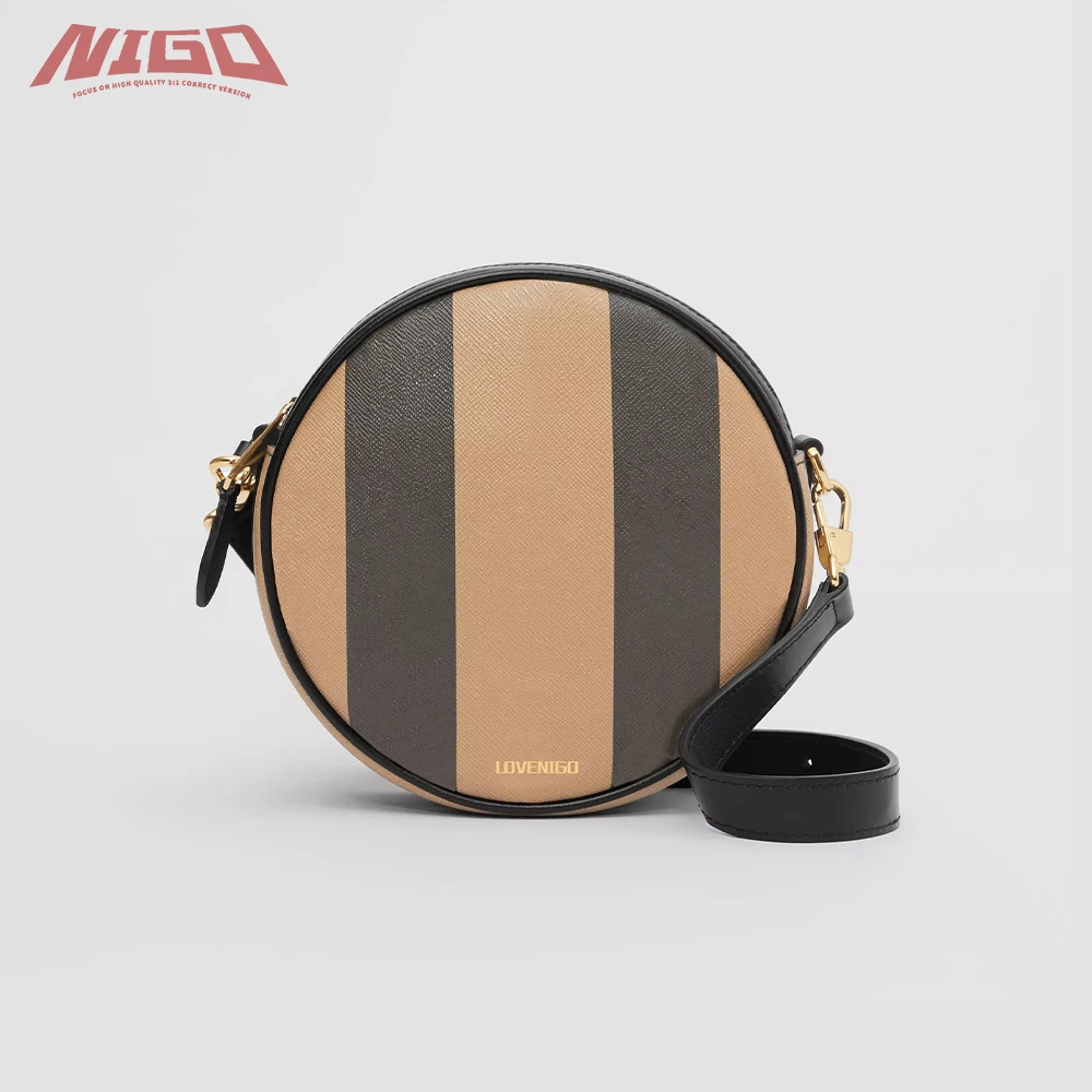 

Круглая диагональная кожаная сумка NIGO 21ss Louise с знаковыми полосками, эко-холст, клатч # nigo55691