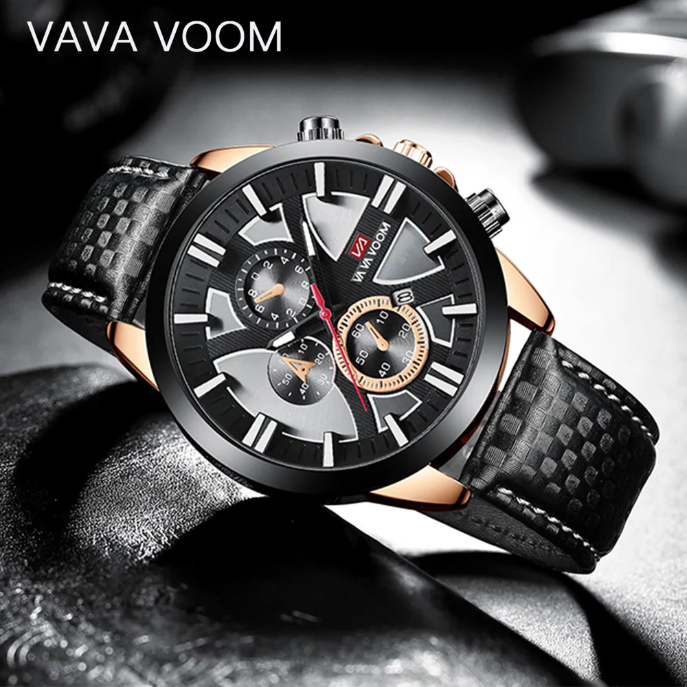 

VAVA VOOM Casual Sport Quartz Watch Men Top Brand Luxury Military Leather Wrist Watch Man Clock Fashion Wristwatch Herrenuhr