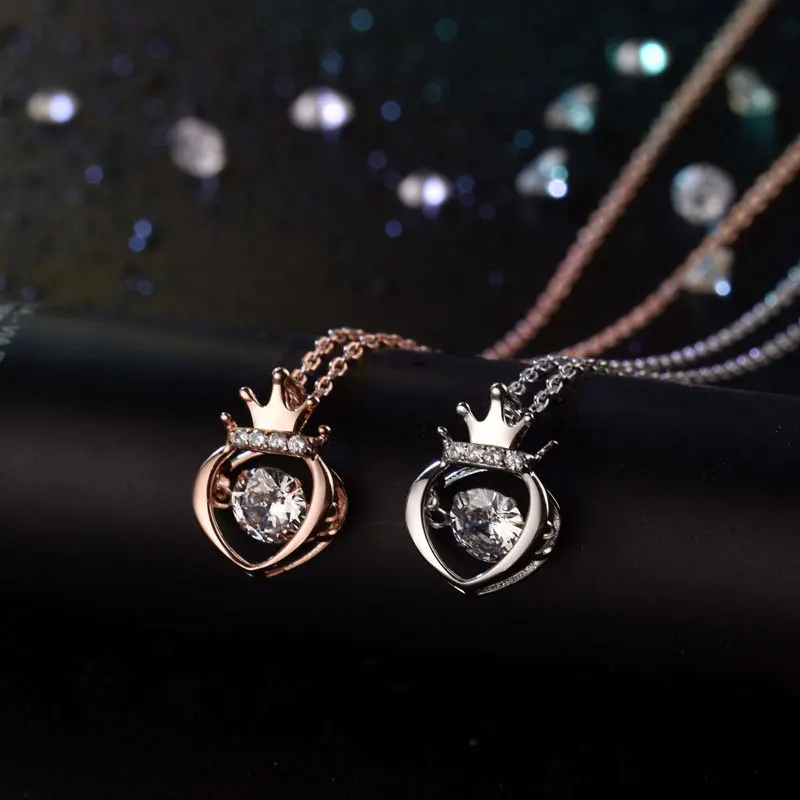 Женское колье из серебра 925 пробы с подвеской в виде короны и сердечка|Ожерелья| |