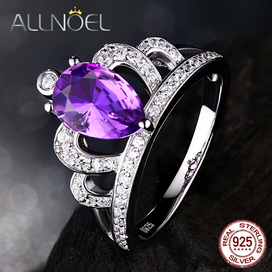ALLNOEL 925 пробы серебро Женское кольцо в виде короны натуральный аметистовый