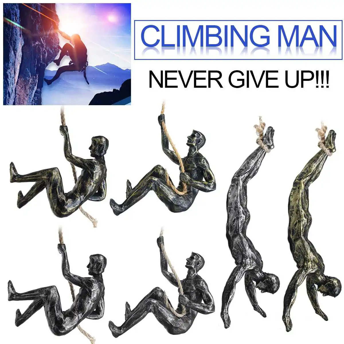 

Handmade Global Climbing Man Resin Iron Wire Wall Hanging Decoration Sculpture Figures Creative Retro Present Statue Decor