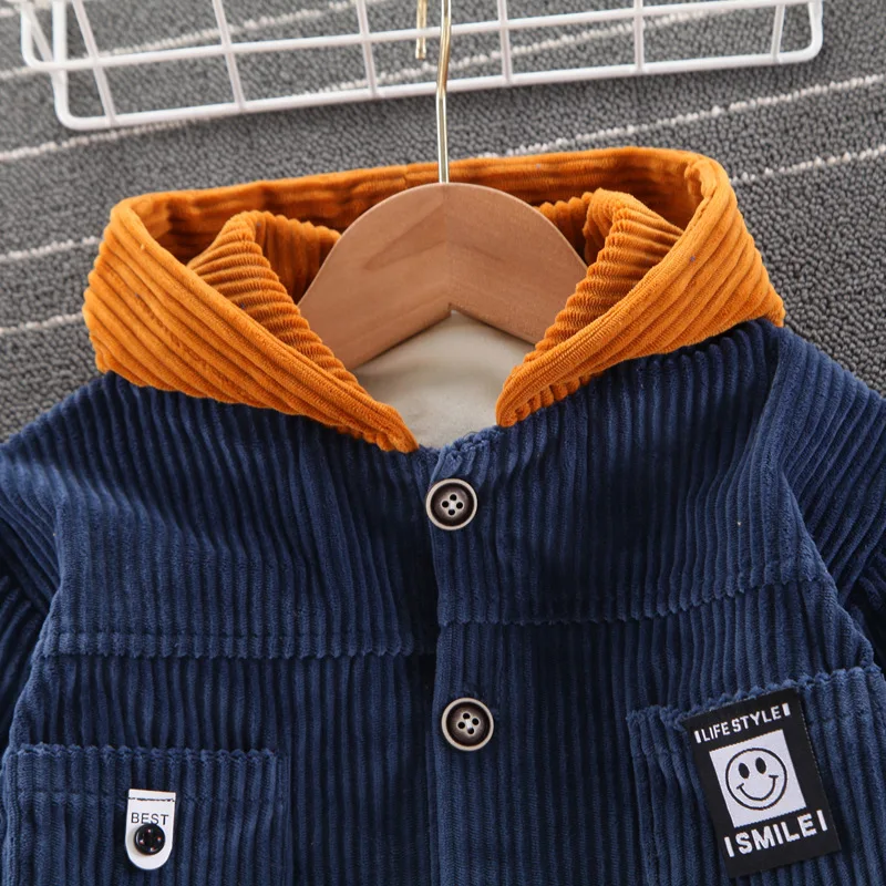 Зимняя куртка для мальчиков полосатая бархатная теплая плюшевая однотонная