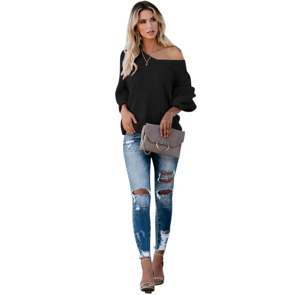 

Sexy Knitted V Neck Sweater Women Plus Size Loose Sweater Oversized Women Pullover Sweater Female Long Sleeve Winter Knitwear