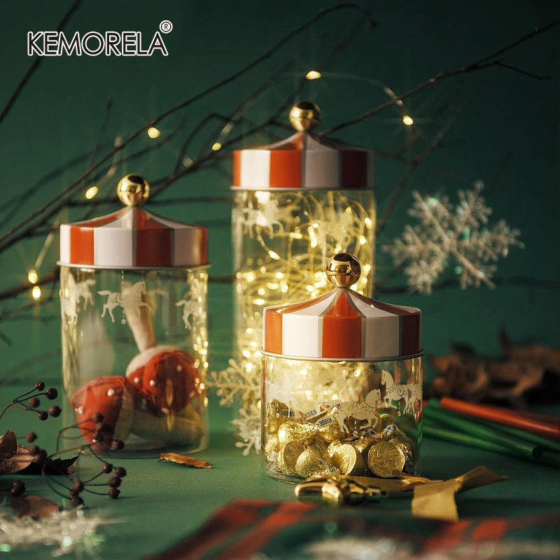 

Sealed Storage Jar Glass Transparent Coffee Bean Grain Container Set Christmas Moisture-proof jar Carousel Glass Foods Bottle